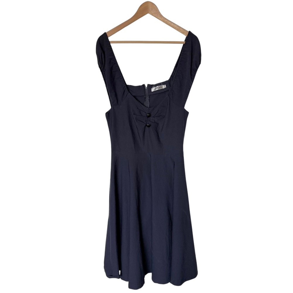 MUXXN Fit and Flare Dress Women XL Navy Blue Retro 50s Style Cap Sleeve